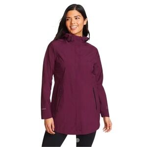 Eddie Bauer Women's Cloud Cap Rain Parka Jacket Hooded Waterproof Dark Plum Sz M